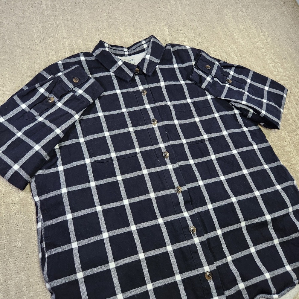J Crew Shirt Jacket Women Medium Plaid Sherpa Lined Flannel‎ Black Shacket